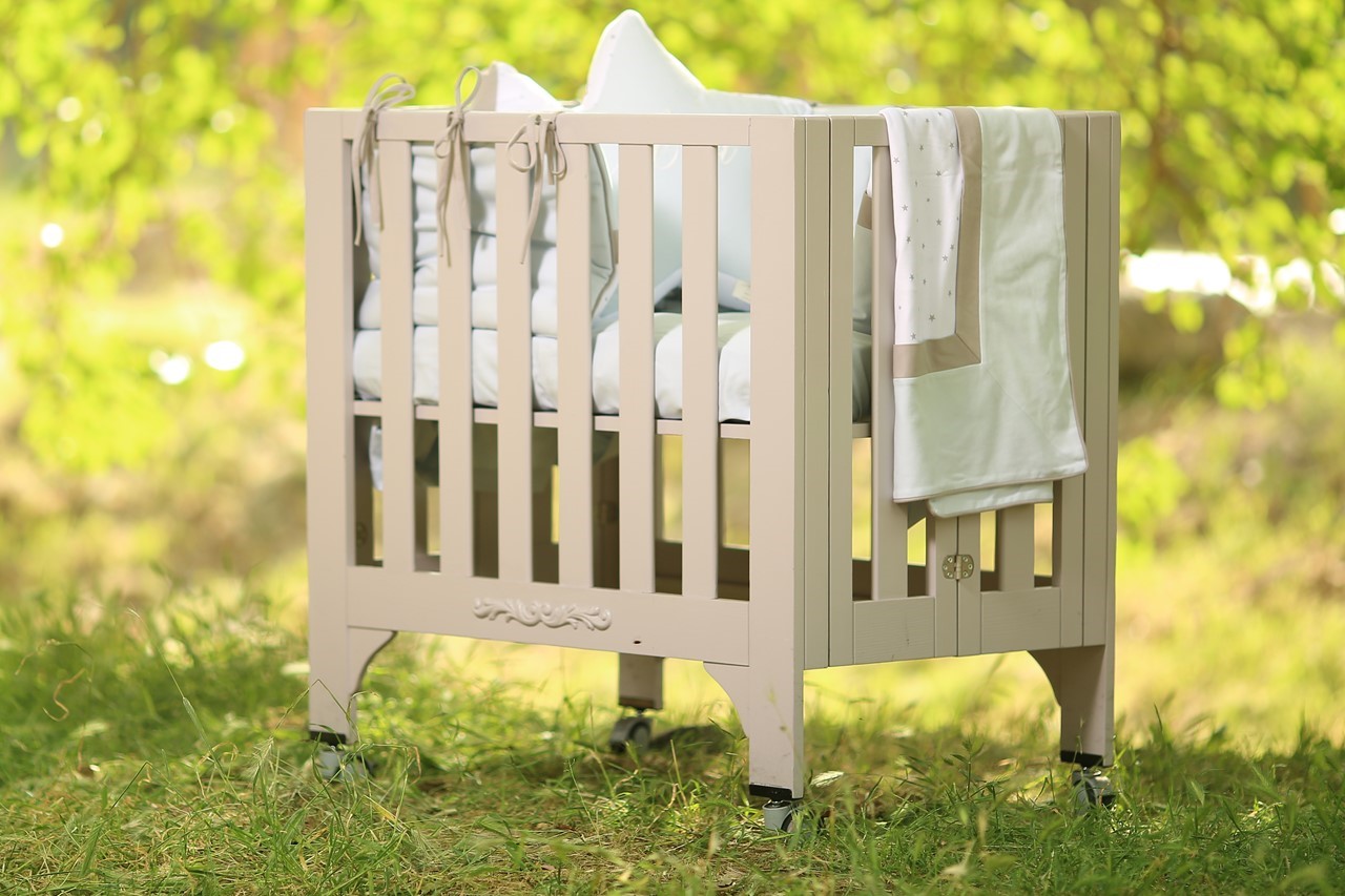 Picture of Foldable Rectangular Crib Bed (Chemical Free Gray Coloring) + 100% Organic Cotton Mattres